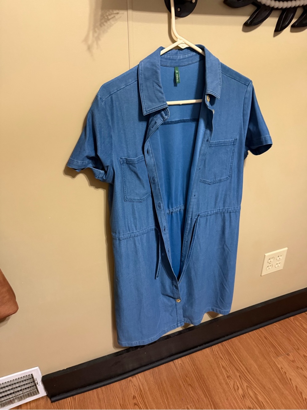 HALARA Denim-Look Short Sleeve Button-Down Shirt Dress in Blue
